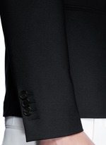 Detail View -Click To Enlarge Peak lapel stretch gabardine skinny fit blazer