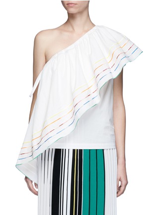 Main View - Click To Enlarge Main View - Click To Enlarge - Rosie Assoulin - 'Wedge' rainbow ruffle poplin one-shoulder top