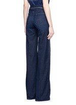 Back View -Click To Enlarge 'Le Capri' piped cotton blend wide leg jeans