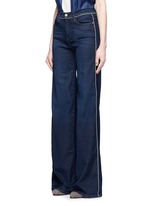 Front View -Click To Enlarge 'Le Capri' piped cotton blend wide leg jeans