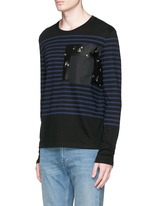 Front View -Click To Enlarge Floral print pocket sailor stripe T-shirt