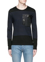Main View -Click To Enlarge Floral print pocket sailor stripe T-shirt