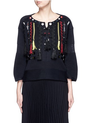 TOGA ARCHIVES Faux Leather Wavy Embroidery Sweater