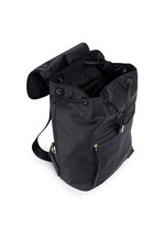 Detail View -Click To Enlarge Leather trim nylon backpack