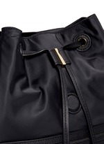 Detail View -Click To Enlarge Leather trim nylon backpack