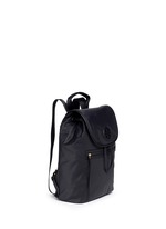 Front View -Click To Enlarge Leather trim nylon backpack
