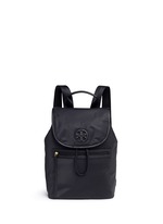 Main View -Click To Enlarge Leather trim nylon backpack