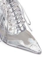 Detail View -Click To Enlarge 'Show' decorative lace-up metallic leather mules
