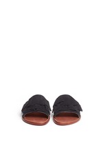 Front View -Click To Enlarge 'Ann' kiltie ruffle suede slide sandals