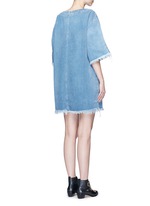 Back View -Click To Enlarge Frayed trim cotton denim dress