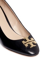 Detail View -Click To Enlarge 'Raleigh' metal logo leather wedge pumps