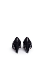 Back View -Click To Enlarge 'Raleigh' metal logo leather wedge pumps