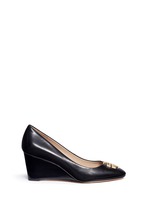 Main View -Click To Enlarge 'Raleigh' metal logo leather wedge pumps