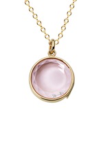 Figure View -Click To Enlarge 14k yellow gold rose quartz round locket - Medium 18mm