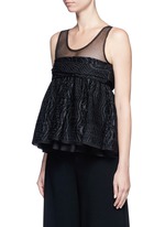 Front View -Click To Enlarge Tulle panel silk blend jacquard top