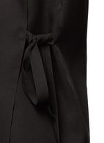 Detail View -Click To Enlarge Tie side sheer wool blend twill top