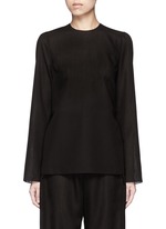 Main View -Click To Enlarge Tie side sheer wool blend twill top