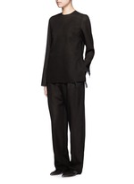 Figure View -Click To Enlarge Tie side sheer wool blend twill top