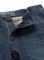 Click To Enlarge 'Stretch 14' slim fit dark wash distressed jeans