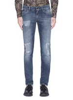 Detail View -Click To Enlarge 'Stretch 14' slim fit medium wash embroidered jeans