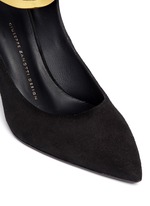 Detail View -Click To Enlarge 'Lucrezia' metallic ankle strap suede pumps