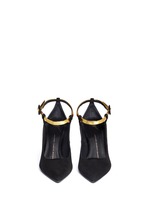 Front View -Click To Enlarge 'Lucrezia' metallic ankle strap suede pumps