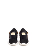 Front View -Click To Enlarge Suede trim logo leather sneakers