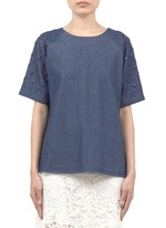 Markus Lupfer&nbsp;Dahlia jewel-stone sleeve denim top