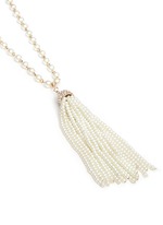Detail View -Click To Enlarge Glass pearl tassel crystal pavé necklace