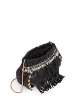 Detail View -Click To Enlarge Pearl star chain fringed leather crossbody bag