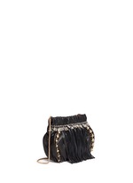 Front View -Click To Enlarge Pearl star chain fringed leather crossbody bag