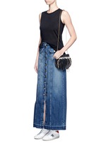 Figure View -Click To Enlarge Pearl star chain fringed leather crossbody bag