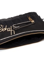 Detail View -Click To Enlarge 'Happy' zircon trim leather fringe clutch