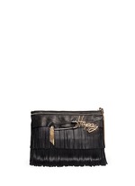 Main View -Click To Enlarge 'Happy' zircon trim leather fringe clutch