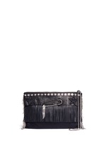 Main View -Click To Enlarge Pear star chain embellished leather fringe clutch