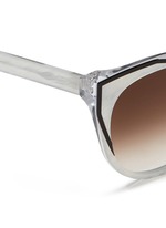 Detail View -Click To Enlarge 'Polygamy' metal corner pearlescent acetate cat eye sunglasses