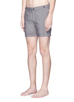 Figure View -Click To Enlarge Mid length flat front swim shorts