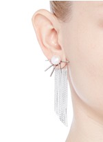 Figure View -Click To Enlarge Strass pavé pearl star fringe drop earrings