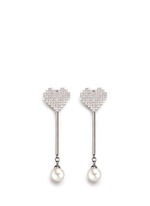 Main View -Click To Enlarge Strass pavé heart pearl drop earrings