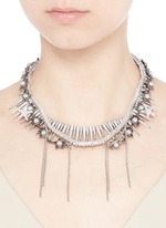 Figure View -Click To Enlarge Pearl star spike strass pavé fringe necklace