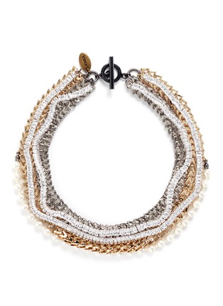 Main View - Click To Enlarge Main View - Click To Enlarge - Venna - Strass pavé chevron chain pearl necklace