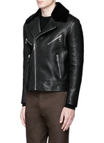 Front View -Click To Enlarge Lamb shearling collar leather biker jacket