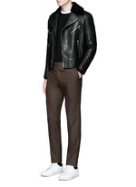 Figure View -Click To Enlarge Lamb shearling collar leather biker jacket
