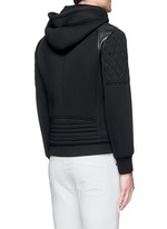 Back View -Click To Enlarge Leather front bonded jersey double zip hoodie