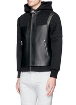 Front View -Click To Enlarge Leather front bonded jersey double zip hoodie