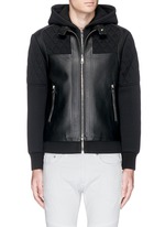 Main View -Click To Enlarge Leather front bonded jersey double zip hoodie