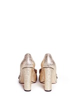 Back View -Click To Enlarge Kiltie fringe metallic leather loafer pumps