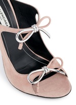 Detail View -Click To Enlarge Metal bow suede mules