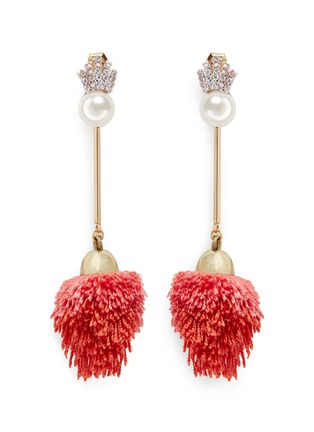 Main View - Click To Enlarge Main View - Click To Enlarge - Venna - Detachable pearl stud pompom drop earrings