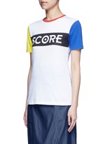 Front View -Click To Enlarge 'Score' colourblock sleeve cotton jersey T-shirt